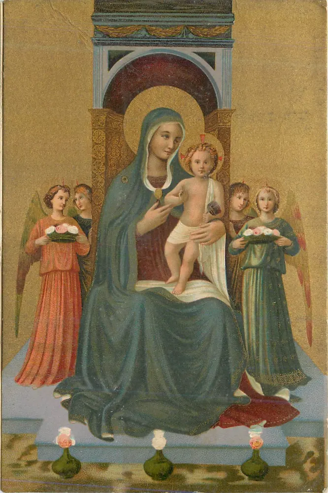 Madonna col Bambino e Angeli — reproduction d'une peinture de Fra Angelico — éditeur PERUGIA - MADONNA COL BAMBINO E ANGELI - Recto