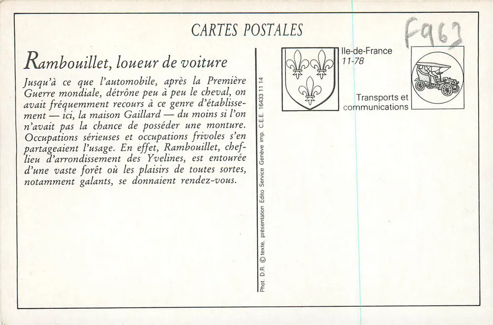 Rambouillet — Maison Gaillard, Loueur de Voitures — Éditeur C.E.E. Genève - Reverso