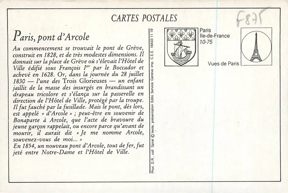PARIS — O Hôtel de Ville e o Pont d'Arcole — LIP - Verso