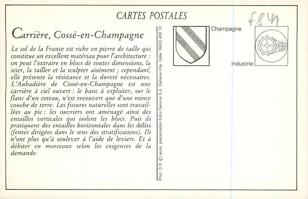 Cossé-en-Champagne (Mayenne) — L'Aubaudière — Carriera di pietre di taglio — editore La Plèche - Verso