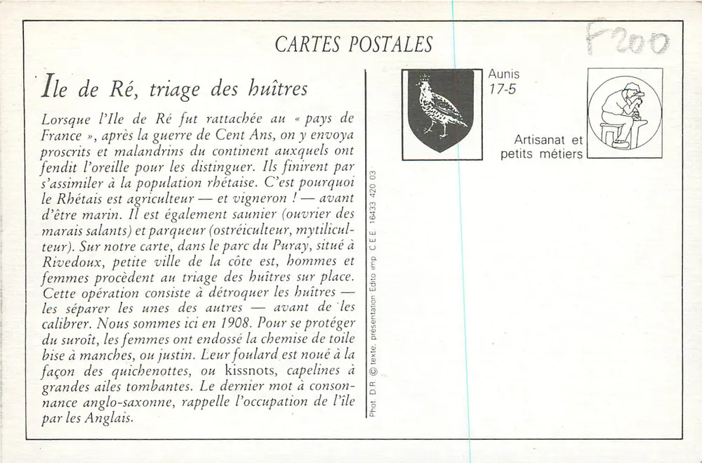 Ile de Ré - Sortieren der Austern am Parc du Puray — Foto D. P. Nr. 31 - Rückseite