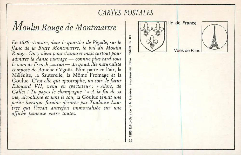 Het Moulin Rouge — Montmartre — G.C.A Paris 574 - Achterkant