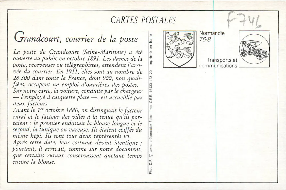 Grandcourt — The Post and Mail — A. Prouve Paris - Back