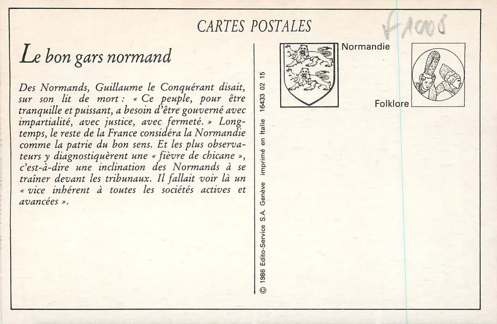 El buen tipo normando — La Normandía — La C.P.A. n°112 - Reverso
