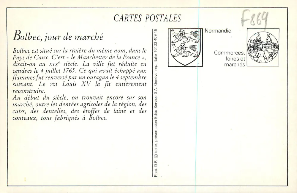 Bolbec (Seine-Inf.) — De Place Carnot op een marktdag — Uitgever S.A. Geneve - Achterkant