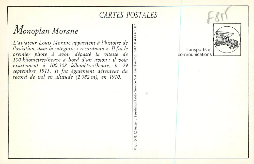 Issy-les-Moulineaux — PARIS-MADRID, 21. Mai 1911 — Monoplan Morane. Mechaniker beim Tanken von AUTOMOBILINE - Rückseite