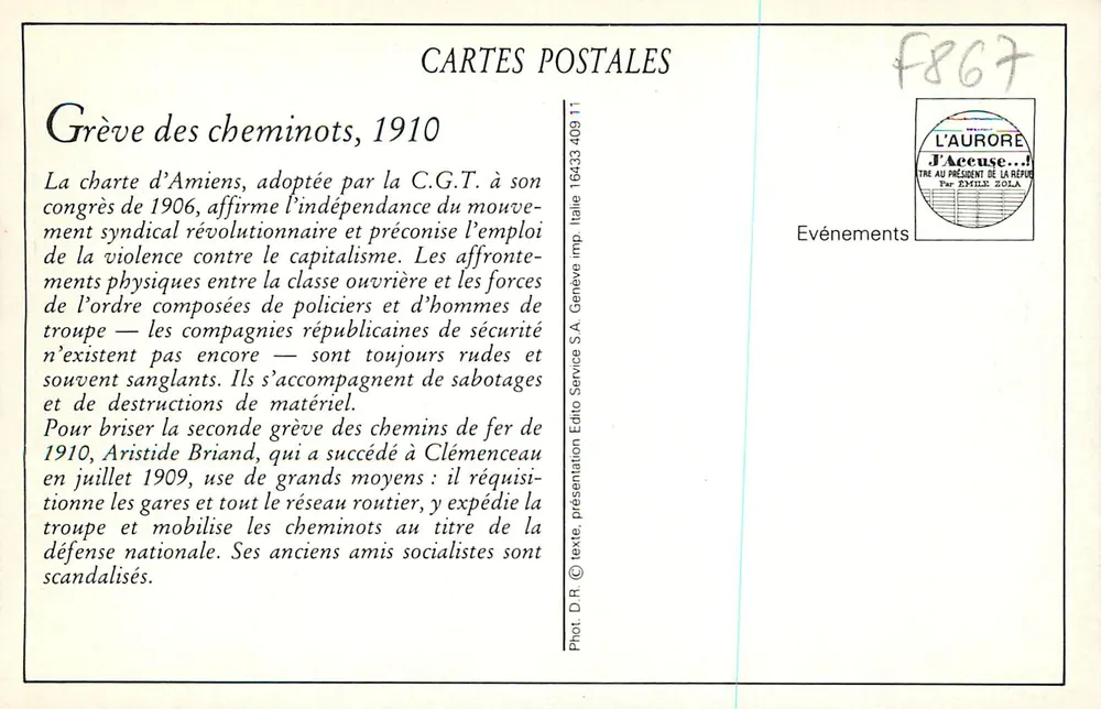 रेलवे मजदूरों का बहिष्कार — 1910 — F.F. पेरिस - पीछे