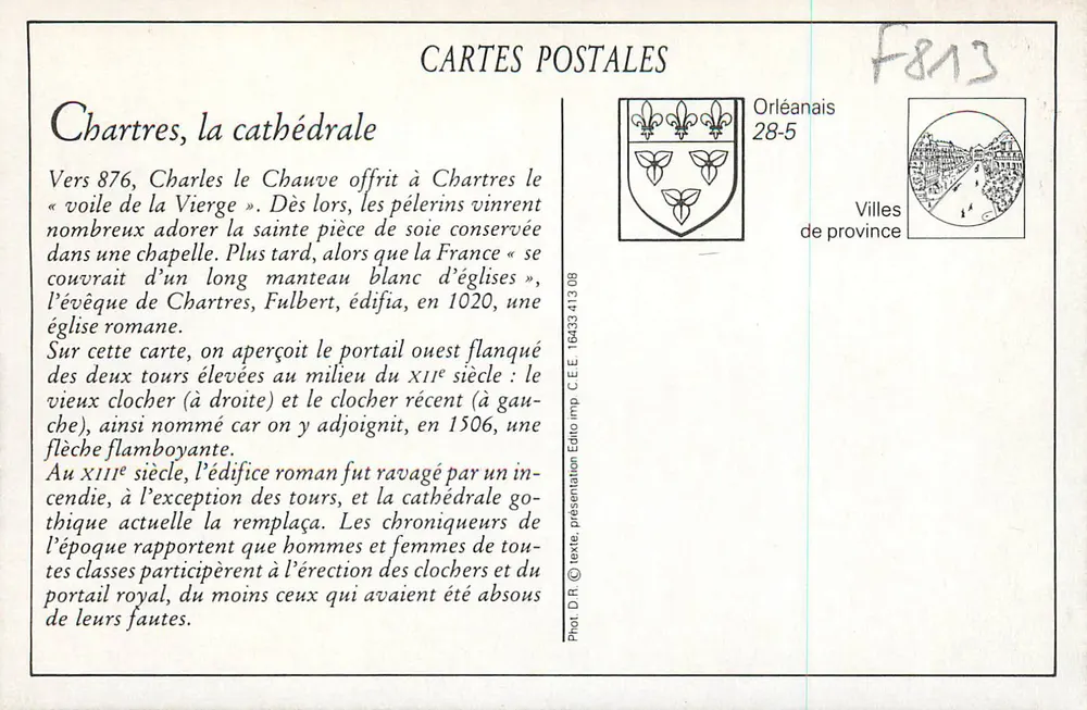 Chartres — A Place Chatelet e a Catedral — Gh. Foucault, edição Dreux - Verso