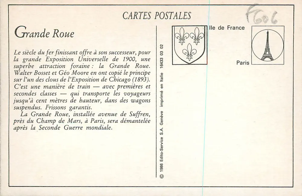 Paris — A Grande Roda — E.M. n°5064 - Verso
