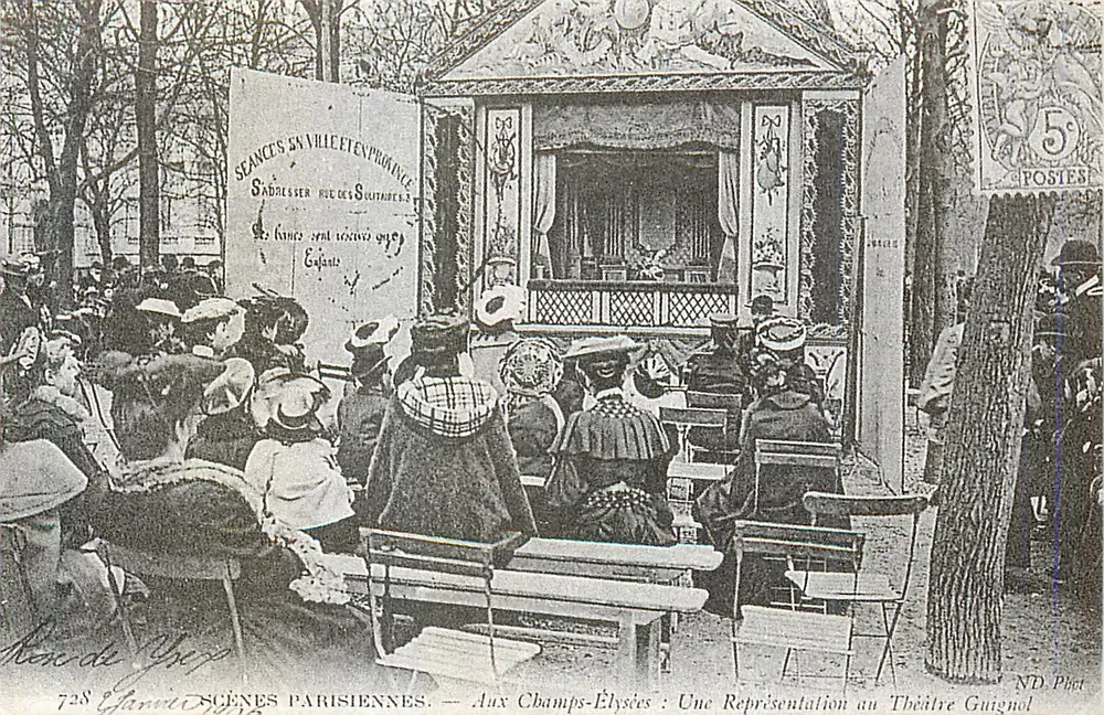 Auf den Champs-Élysées: Eine Aufführung im Guignol-Theater — Stadtszenen, Nr. 728 - Vorderseite