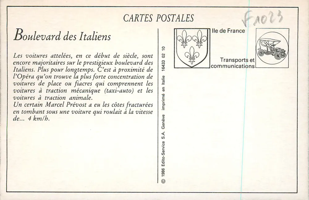 Paris — O Boulevard dos Italianos — C. M. n°96 - Verso