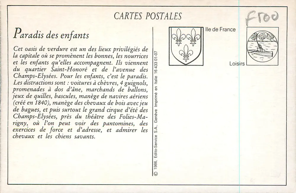 Auf den Champs-Élysées: Die Nannys — SCÈNES PARISIENNES — ND Phot. n°716 - Rückseite
