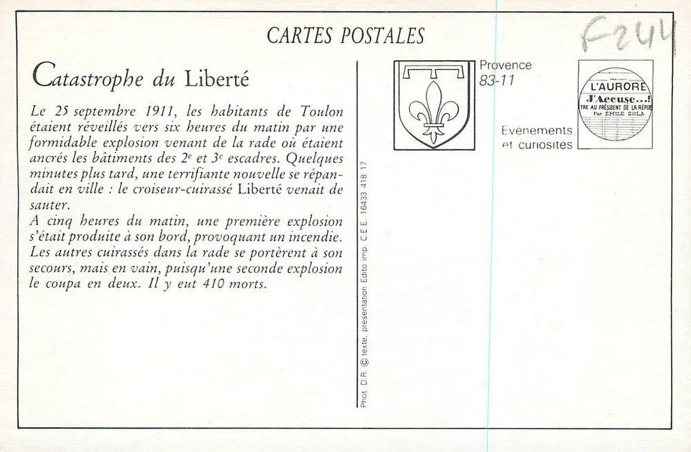 Katastrophe des "Liberté" — Das Aufräumen — Toulon — Edition EID - Rückseite
