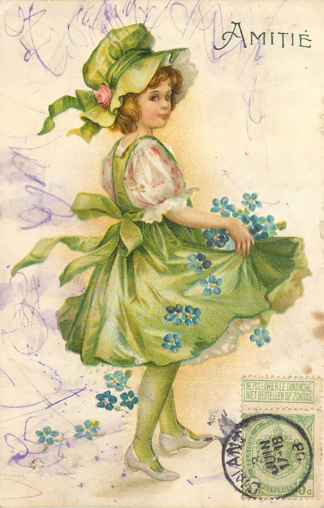 Menina em vestido verde — Amizade — editor não identificado, número de série não visível - Frente