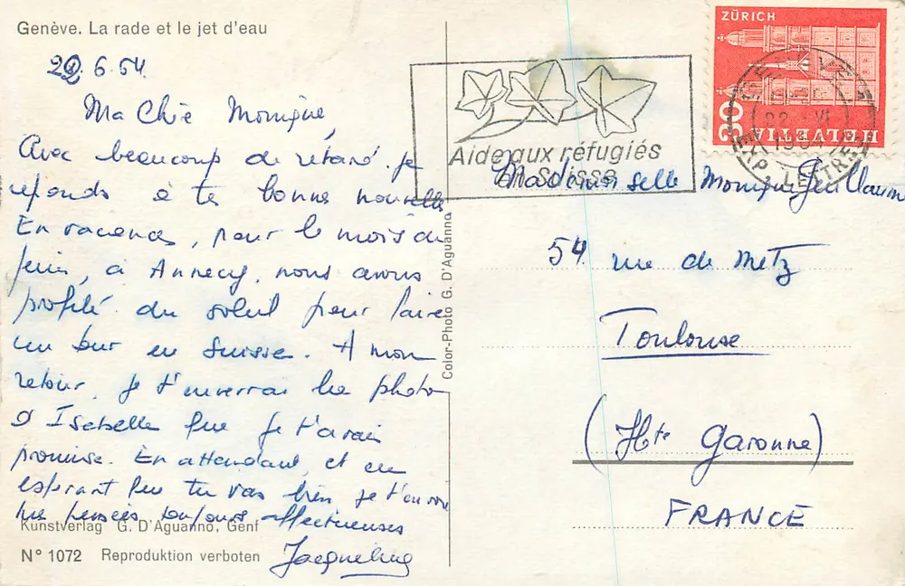 Genebra — A baía e o jato d'água — Kunstverlag G. D'Aguanno, N° 1072 - Verso