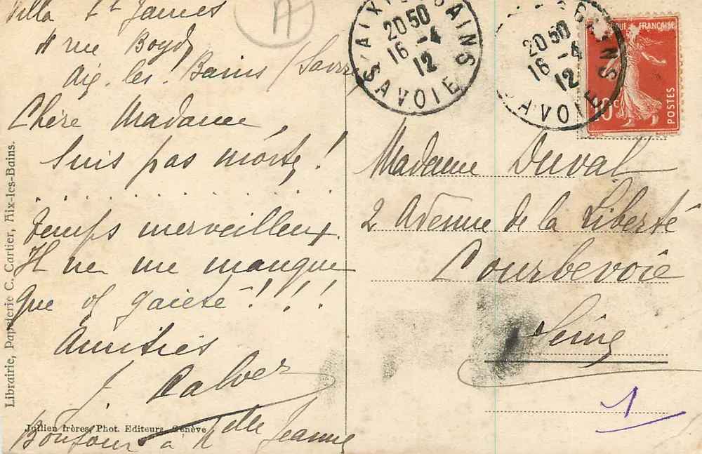 Aix-les-Bains — Restaurante do Grand Cercle — J.J. 9495 - Verso