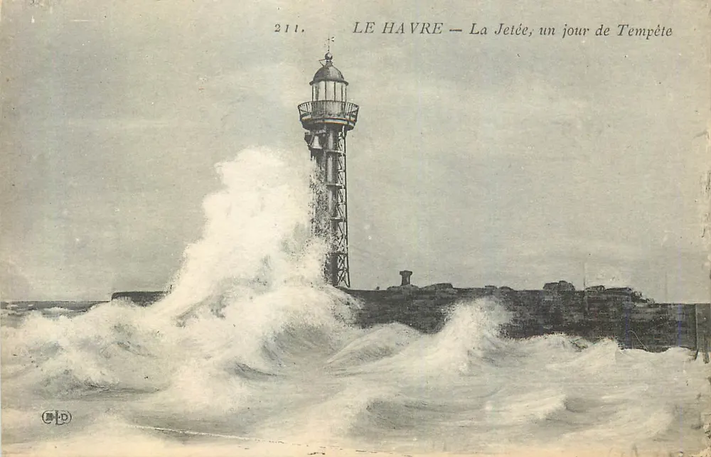 Le Havre — La Jetée, un jour de Tempête — Éditeur BHD, n° 211 - Recto