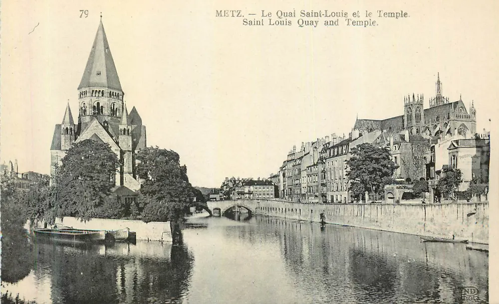 Metz — Le Quai Saint-Louis et le Temple — Éditeur Neurdein Frères, Paris - Recto