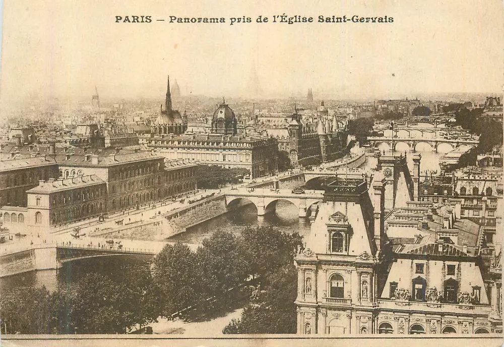 PARIS — Panorama pris de l'Église Saint-Gervais — Carte du Bouton Pression Paris - Recto