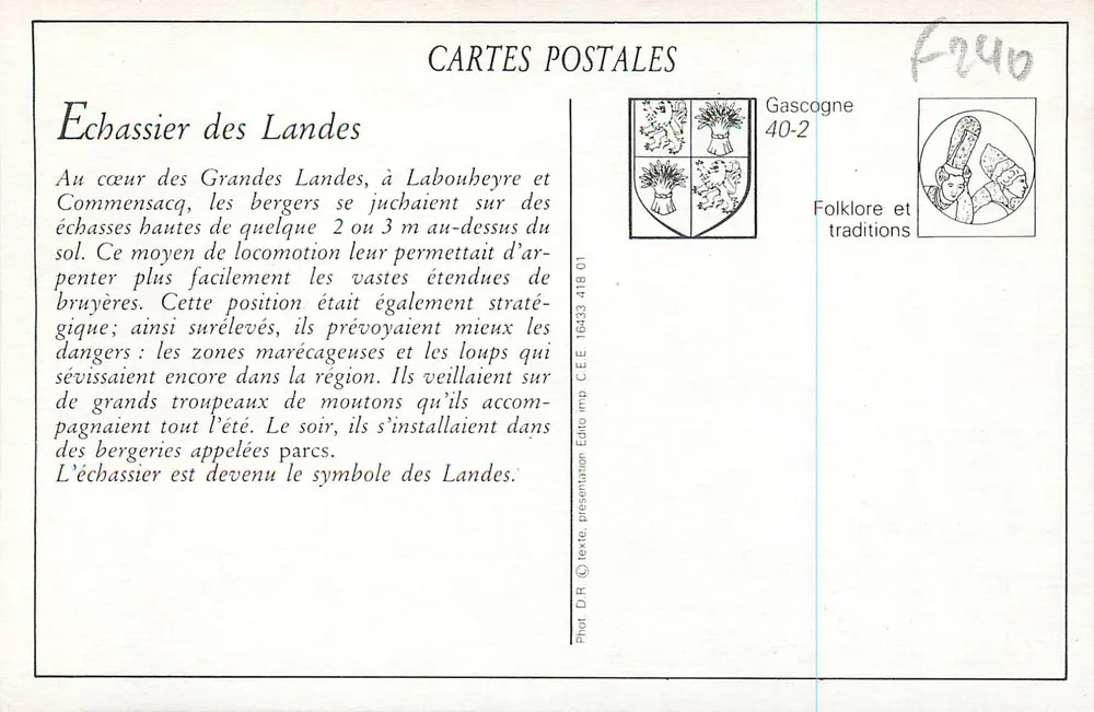 Landes — Échassier e Bergère — A. Daury, foto, Morcenx - Verso