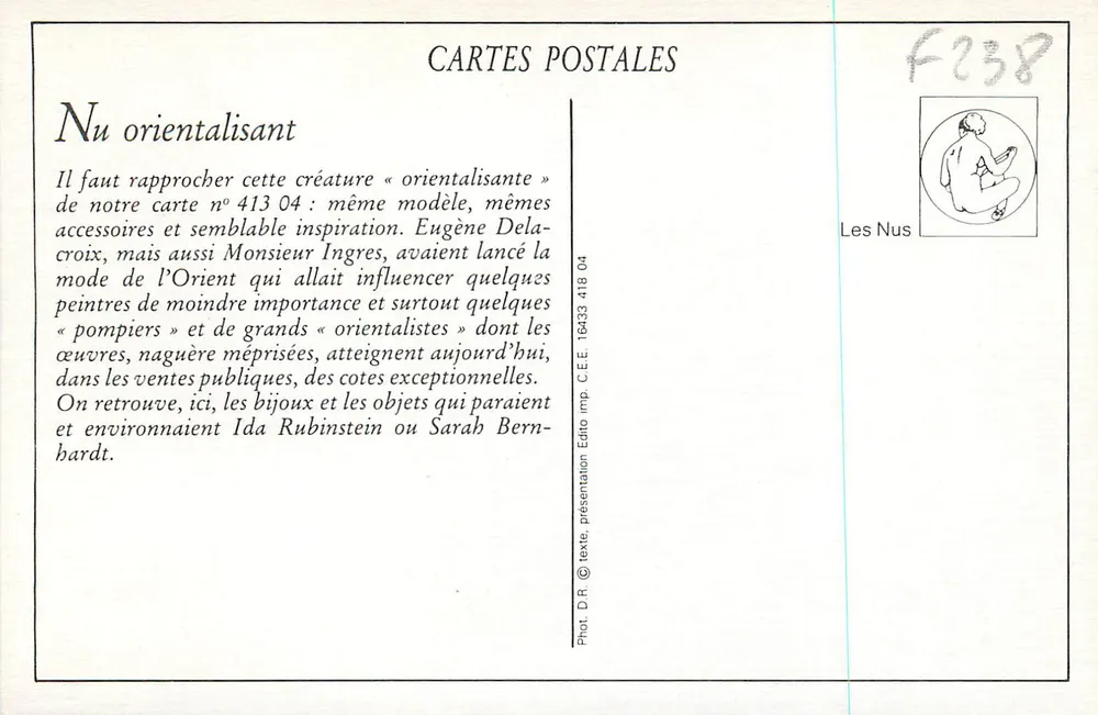 Nu orientalisante — Editora PC Paris, n° 1603 - Verso