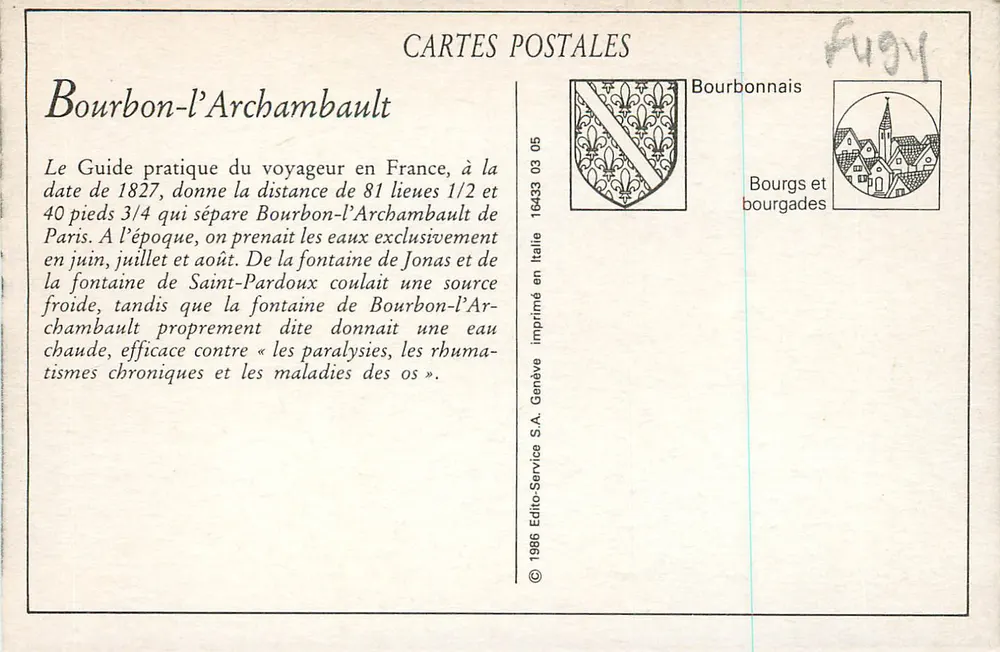 Bourbon-l'Archambault — Cadeira de Carro — Allier 560 — Editor: Bourbonnais - Verso