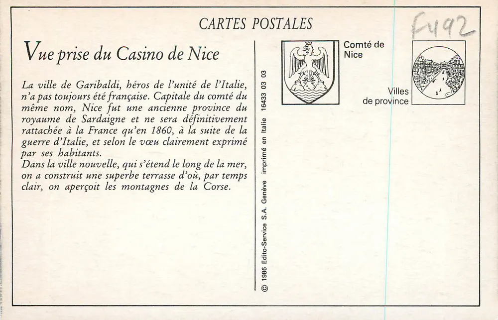 Nice — View taken from the Casino — LL. n°86 - Back
