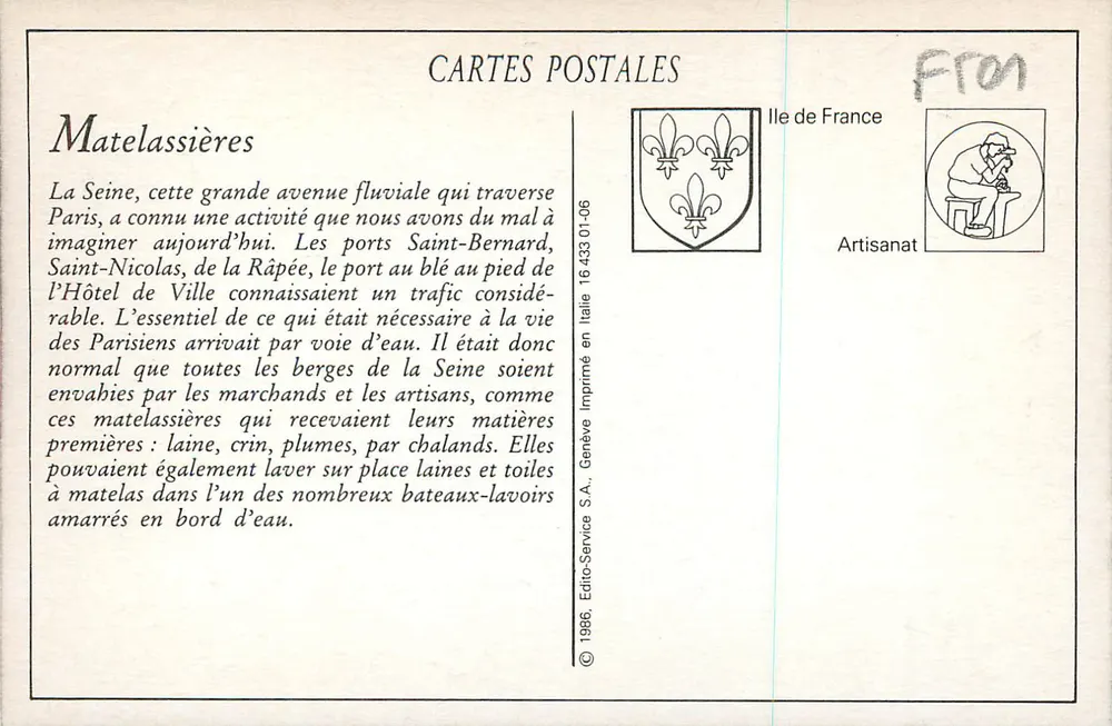 La Matelassière — I piccoli mestieri parigini — La Pâtuerbe, 30 Rue Ad. Tiffers, Parigi - Verso