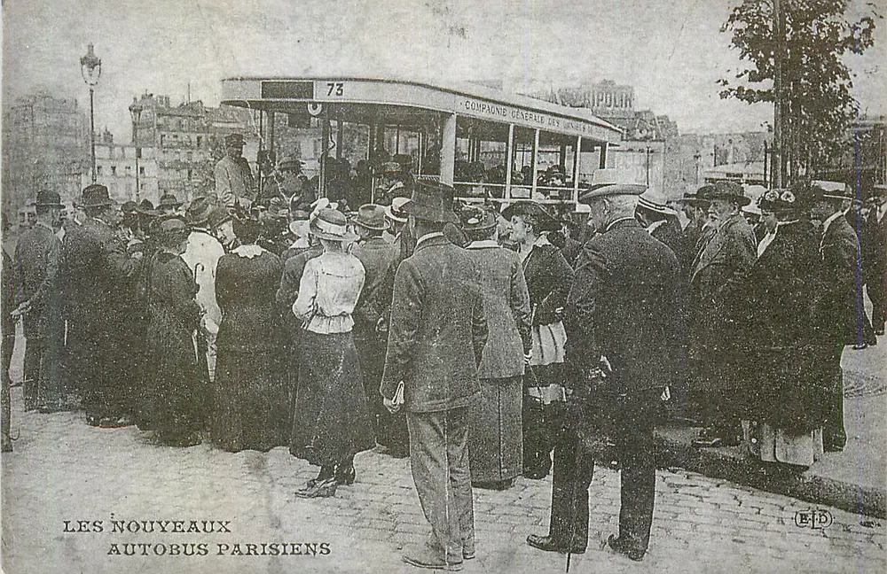 Os novos ônibus parisienses — Compagnia Geral dos Ônibus, linha 73 — editor B.I.D. - Frente