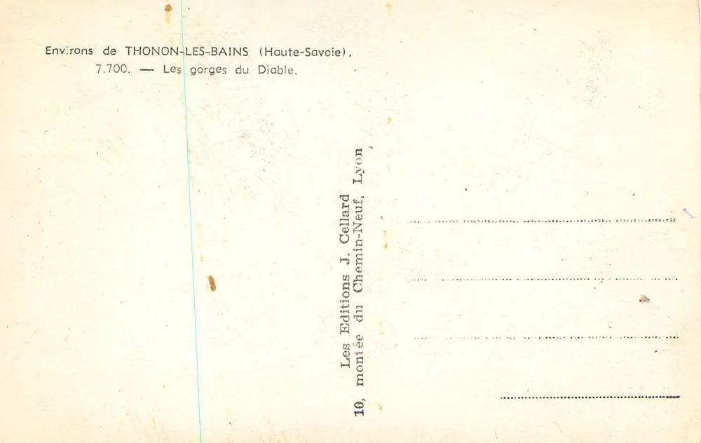 Gorges du Diable — Um Thonon-les-Bains (Haute-Savoie) — Éditions J. Cellard, Lyon - Rückseite