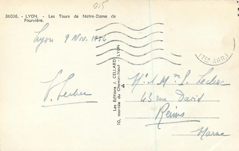 As Torres da Basílica de Notre-Dame de Fourvière — Lyon — Éditions J. Cellard, n° 36036 - Verso