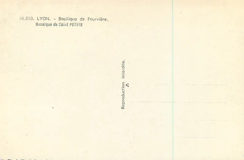 Basílica de Fourvière — Mosaico de São Pothin — Editor Pothin, n° 36.310 - Verso