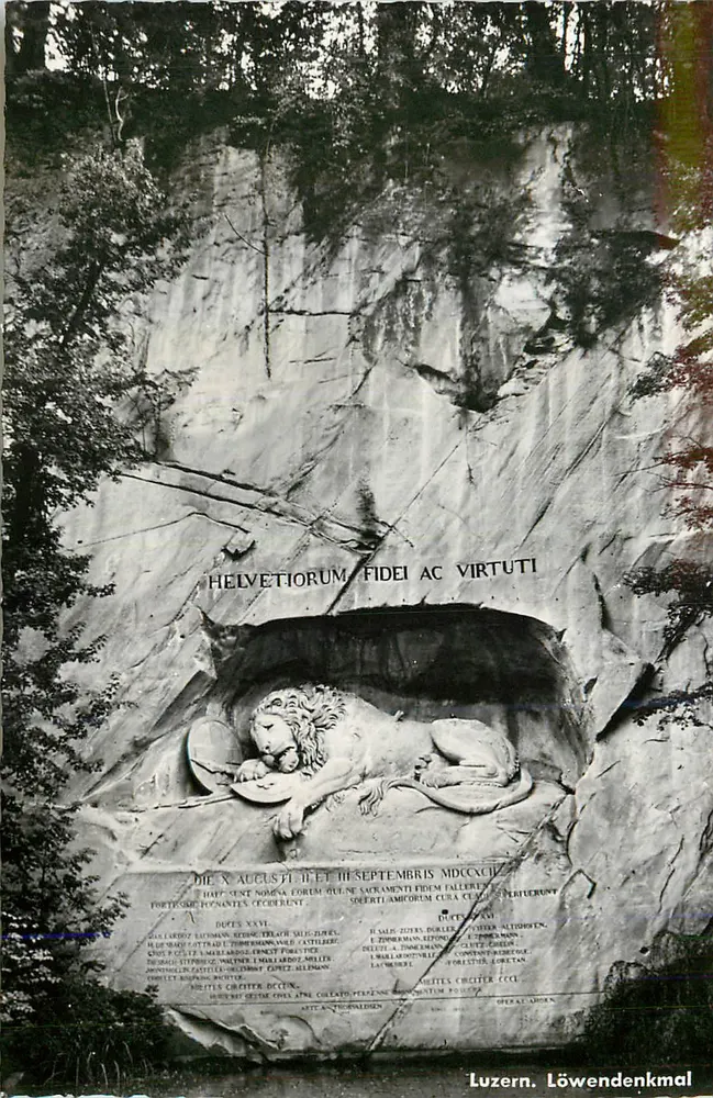 Löwendenkmal — gemeißelter Denkmal mit schlafendem Löwen — Verlag Th. Rietschi, Luzern - Vorderseite