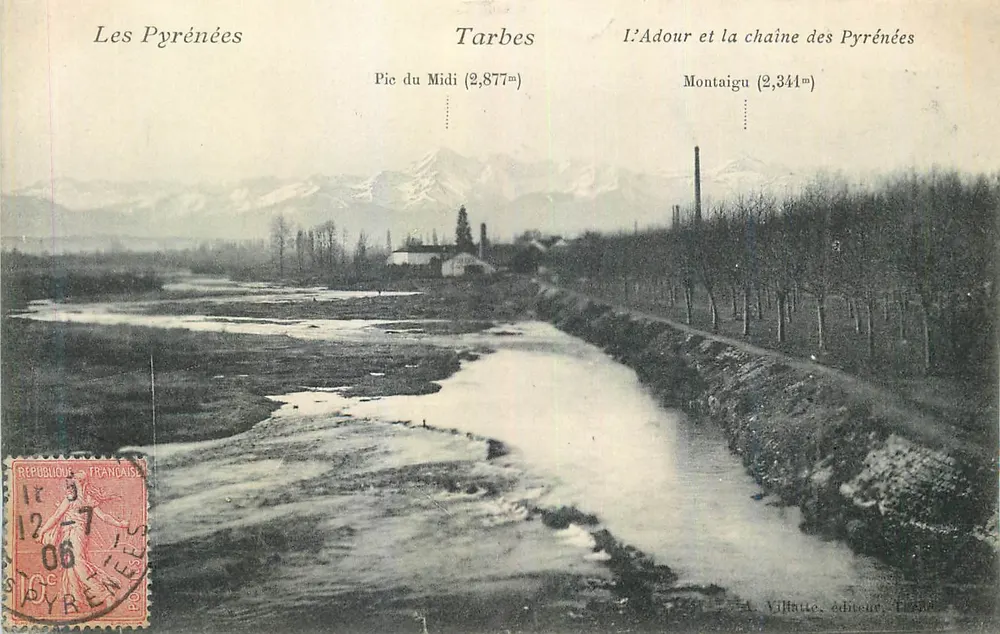 Die Pyrenäen — Tarbes — Der Adour und die Pyrenäen — A. Villartie, Verlag, Frankreich - Vorderseite