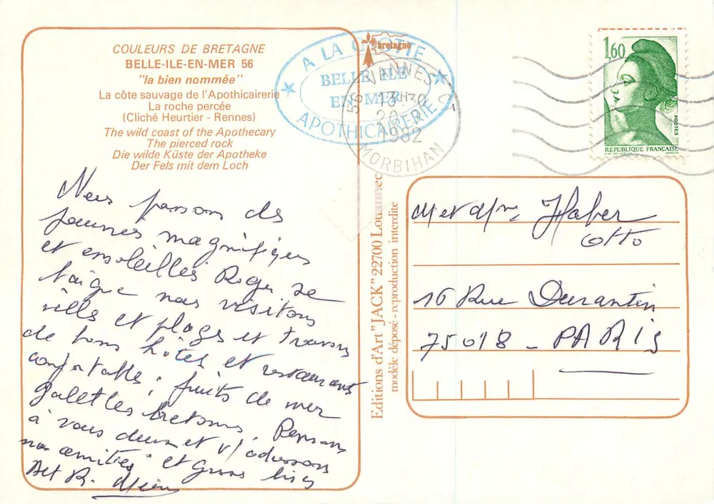 La roche percée — Belle-Île-en-Mer — Éditions d'Art 'JACK' n°2700 - Verso