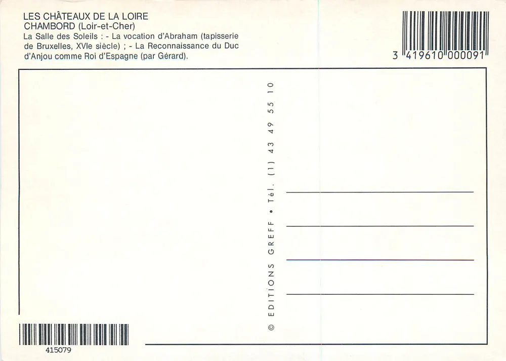 Chambord (Loir-et-Cher) — Salle des Soleils avec tapisseries — Éditions Greff - Verso