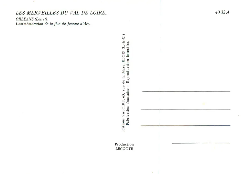 Orléans — Fêtes de Jeanne d'Arc — Éditions Valoire - Verso