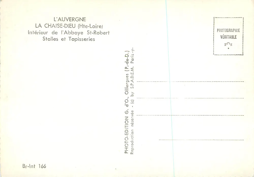 Innenansicht der Abtei Saint-Robert de La Chaise-Dieu — Bänke und Wandteppiche — Edition G. d'O., Paris - Rückseite