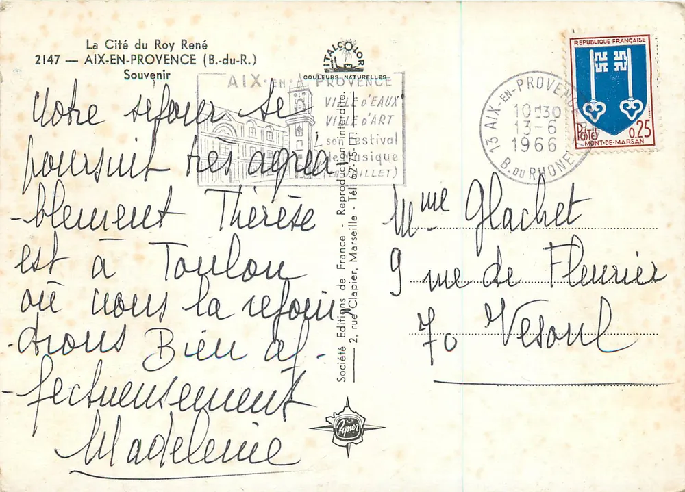Aix-en-Provence — vue panoramique — Société des Éditions de France, n°2147 - Verso