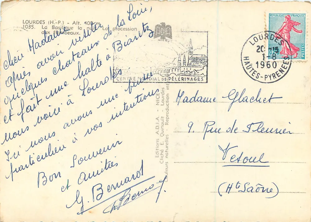 Lourdes (H.-P.) — La Basilique la nuit — Éditions A.D.I.A. Quinault - Verso