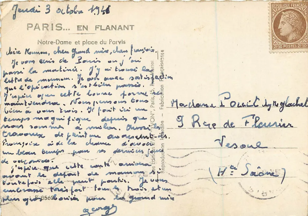 Notre-Dame de Paris — vue de la façade — édition 'Paris... en flânant' par les Éditions d'Art Françaises - Verso