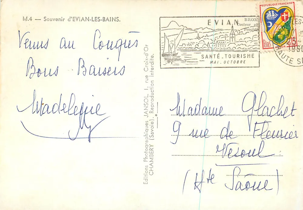 Casino de Évian — Lembrete de Évian — Edições Jansol, Chambéry - Verso