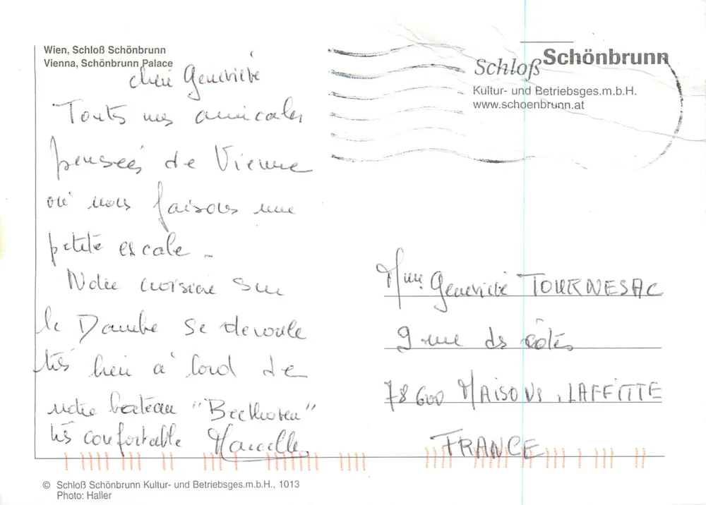 Schloss Schönbrunn — Viena, Áustria — editor Schloß Schönbrunn Kultur- und Betriebsges.m.b.H., n° 1013 - Verso