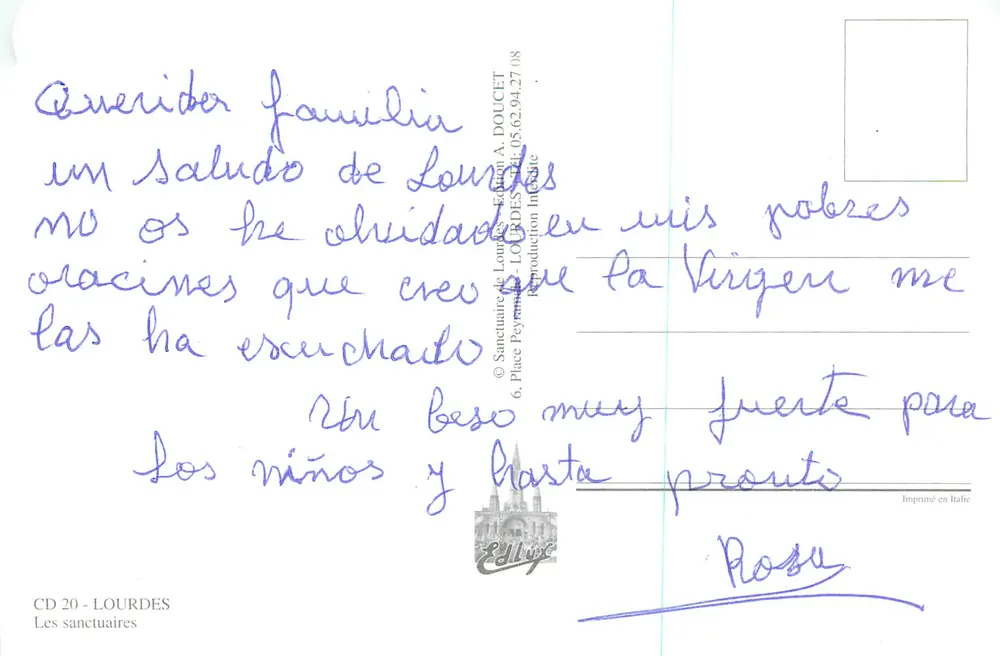 Lourdes — Sanctuaire de Lourdes — Éditeur A. DOUCET, n° CD 20 - Verso