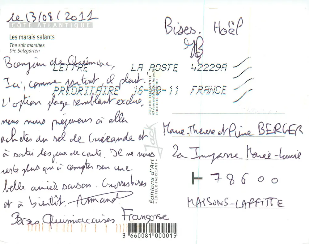 I marais salini di Guérande — Edizioni d'Arte Francese, n° 3660081000015 - Verso