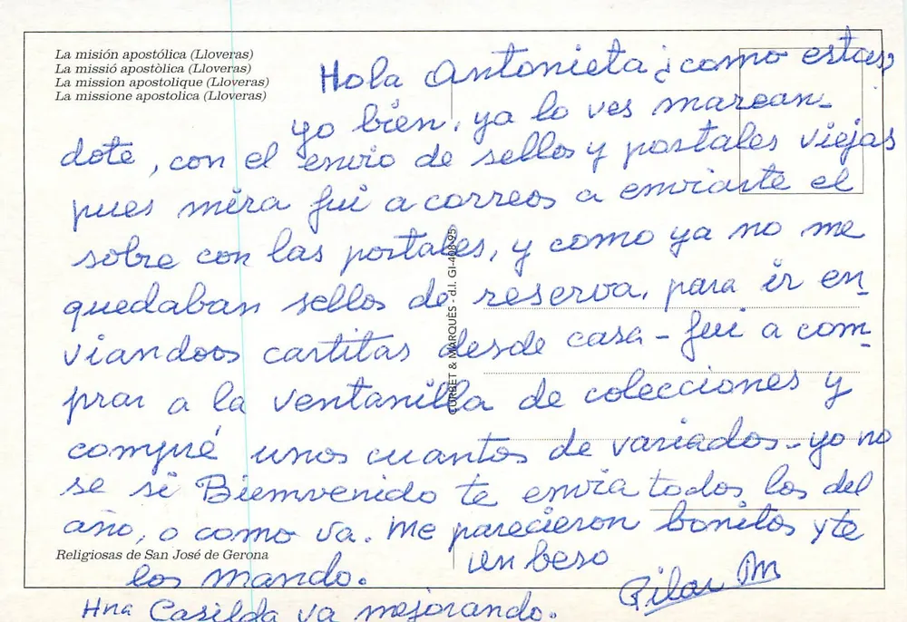 Misja Apostolicka (Lloveras) — Religiozne z San Jose de Gerona — Hna. Casilda - Rewers