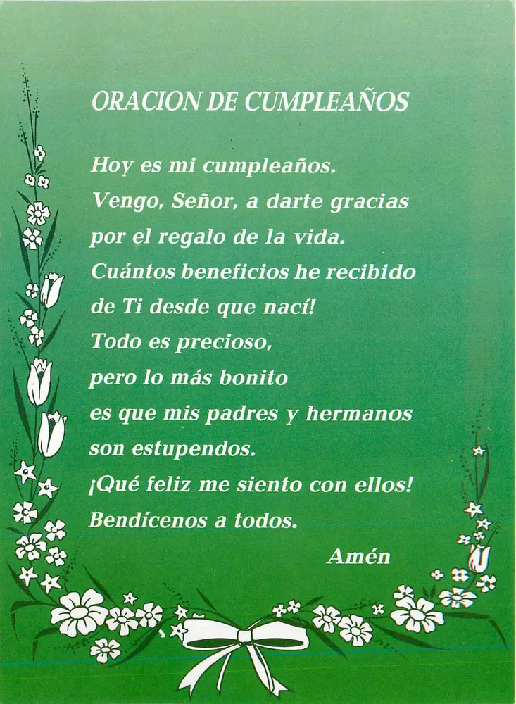 Oração de aniversário — Oração de aniversário em espanhol — Printed in Spain, K-25 - Frente