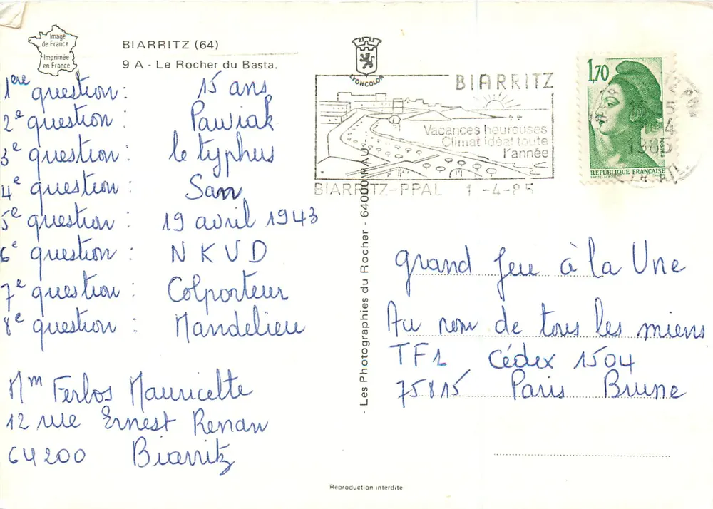 Biarritz - O Rocher du Basta — Fotografias do Rocher, 64000 Biarritz - Verso