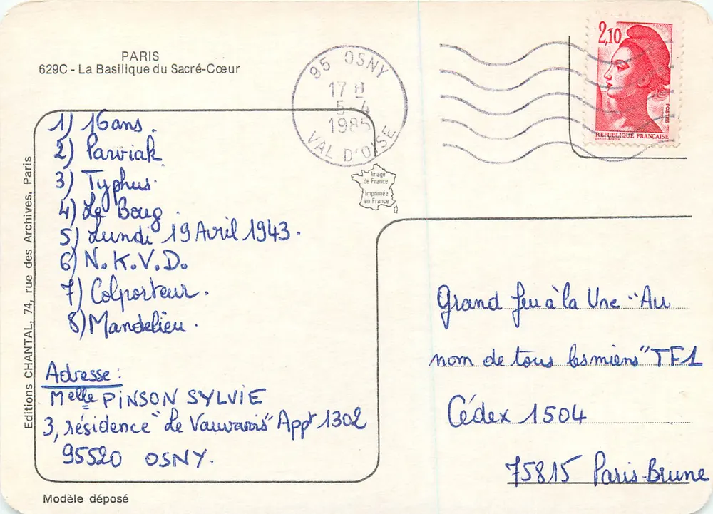 Paris - o Sagrado Coração — editor IRIS, número de série não visível - Verso