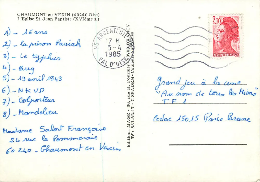 Chaumont-en-Vexin — Ansicht der Kirche Saint-Jean-Baptiste (16. Jahrhundert) — Éditions MAGE - Rückseite